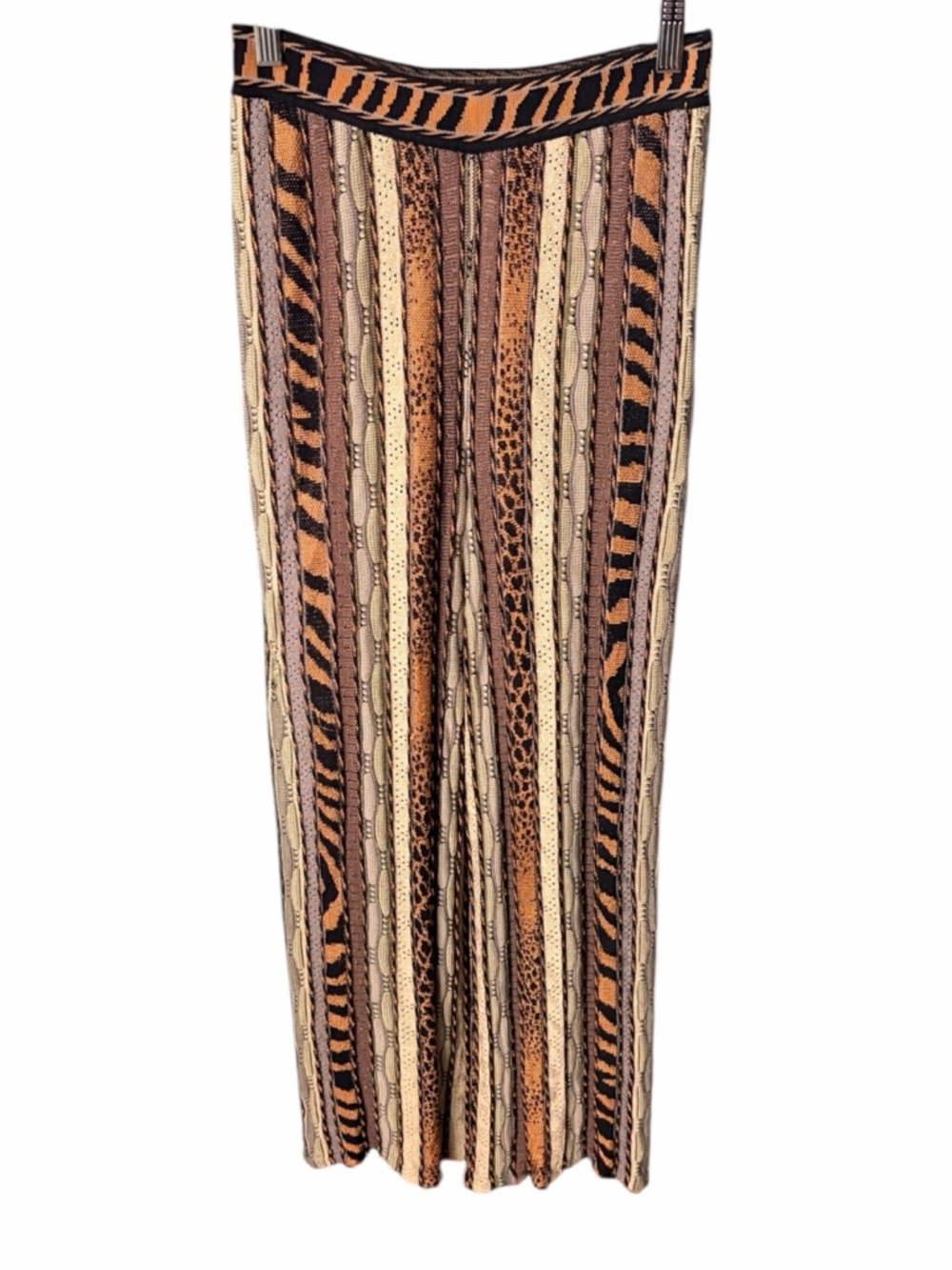 Cecilia Prado Striped Knit Animal-Print Wide Leg Palazzo Pants - Brown Multi